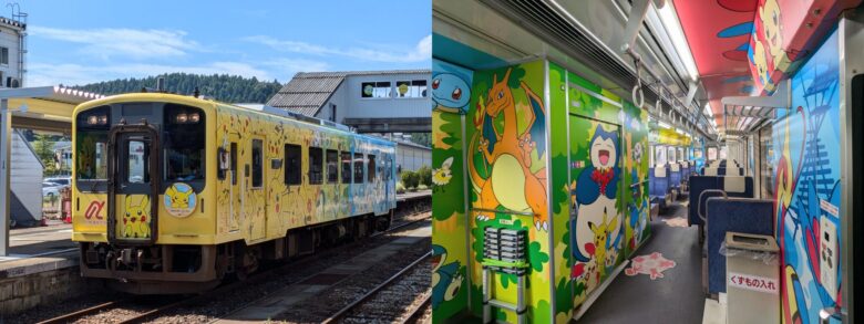 ポケモンでラッピングされた列車の外観と車内