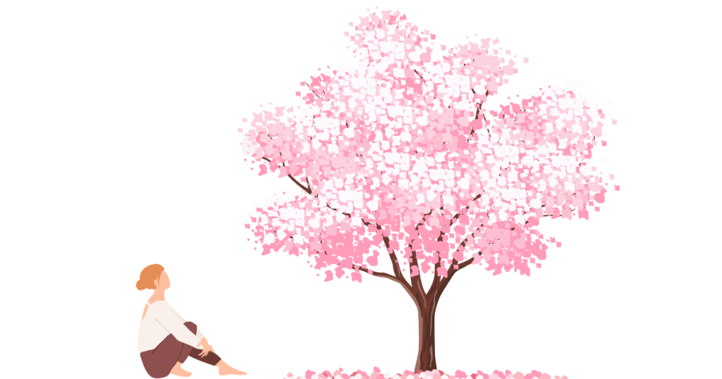 桜をみつめる女性