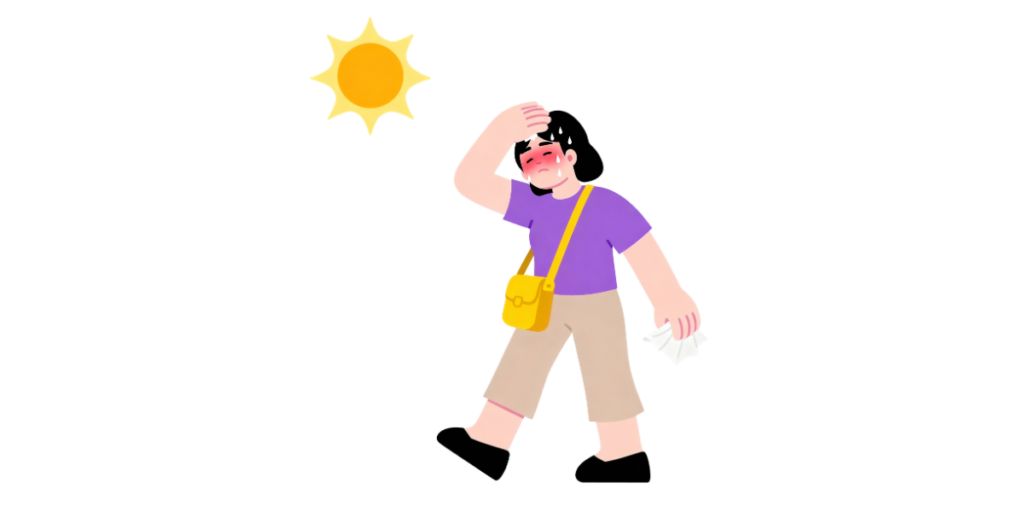 太陽に照らされて暑がっている女性